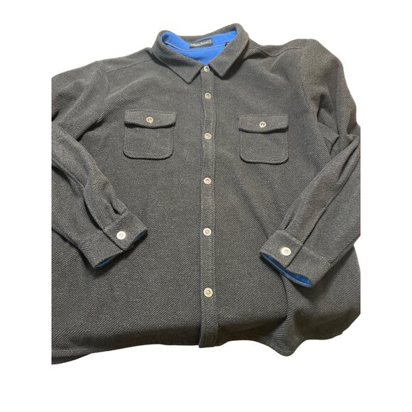 Tommy Bahama Black Button Up Shirt Jacket Shaket Blue Fleece Lining Snaps Sz 3X - Picture 1 of 4